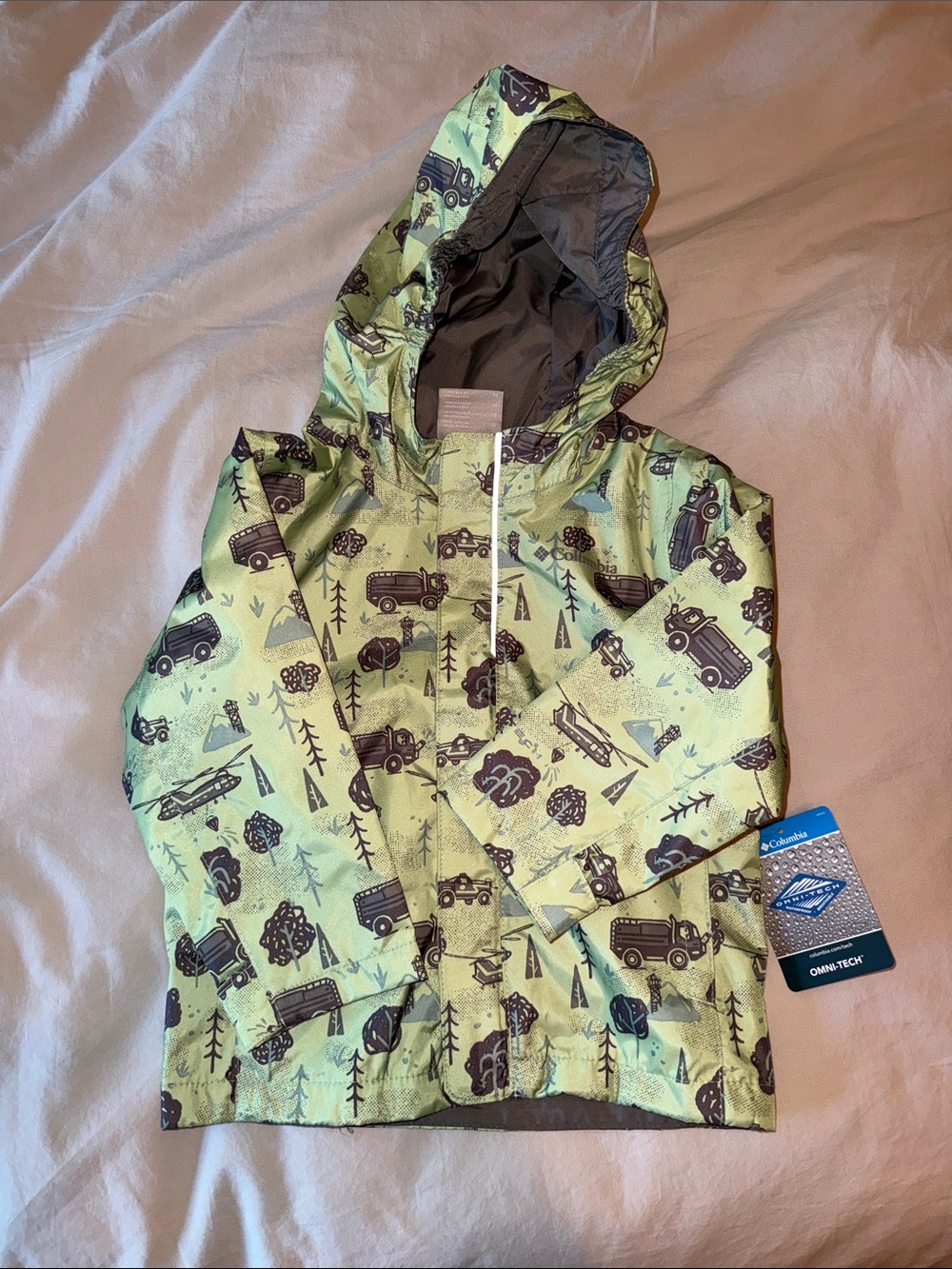 Columbia Kids Green and Brown Outdoor Print Raincoat